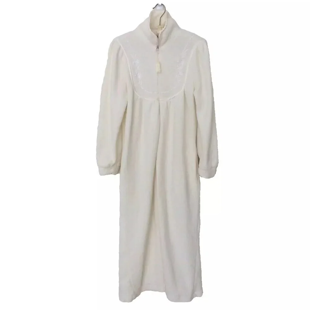 Jasmine Rose Full Zip Plush Fleece Robe Ivory Size Small
